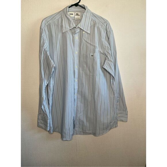 Lacoste Button Up Shirt Mens Size XL Grey Black Blue Striped Long Sleeve Logo - Picture 6 of 10